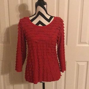 Red Ruffled Long Sleeve Blouse